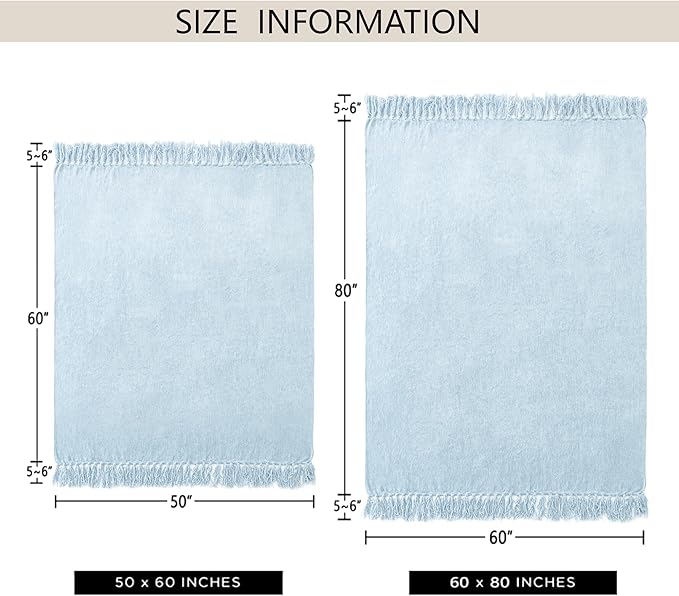 Chenille Throw Blanket for Couch 60"X 80" Twin, Soft Cozy Throws with Fringe Tassel for Bed Sofa Chair Cover, Lightweight Knitted Decorative Boho Blankets for Living Room, Light Blue