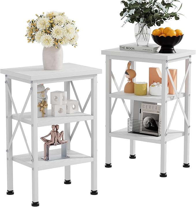 VECELO Modern Nightstands X-Design Side End Table Night Stand with Storage Shelf for Bedroom,Living Room,