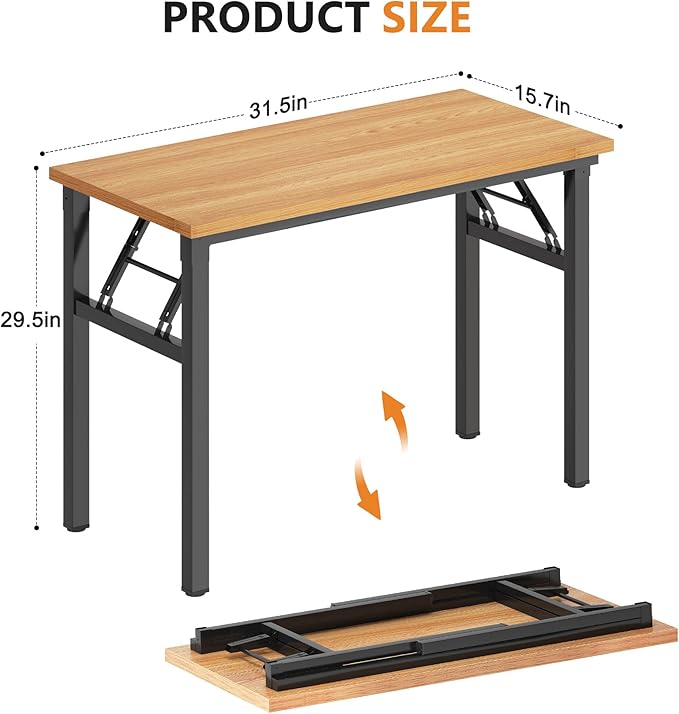 SDHYL 31.5inches Collapsible Desk for Home Office Workstation, Study and Writing, Teak Board and Black Leg