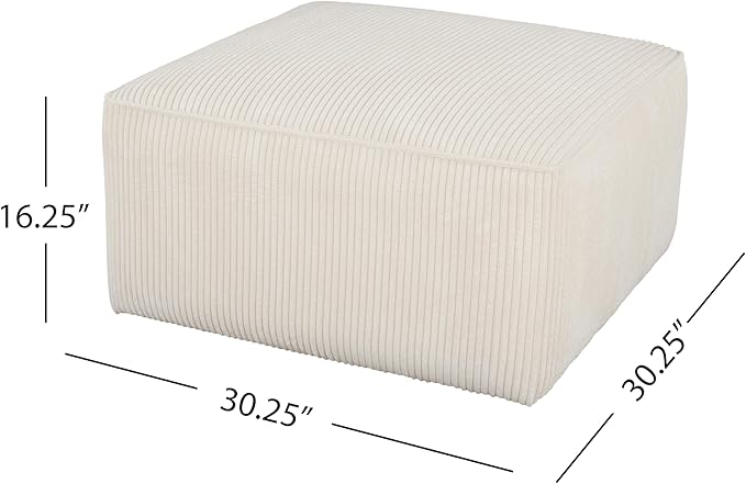 Christopher Knight Home Isa Square Ottoman Footstool, Corduroy Pouf Poufee Footrest Ottoman Large Seat, Modern Side Table for Living Room Bedroom Home Decor, Beige, 30"