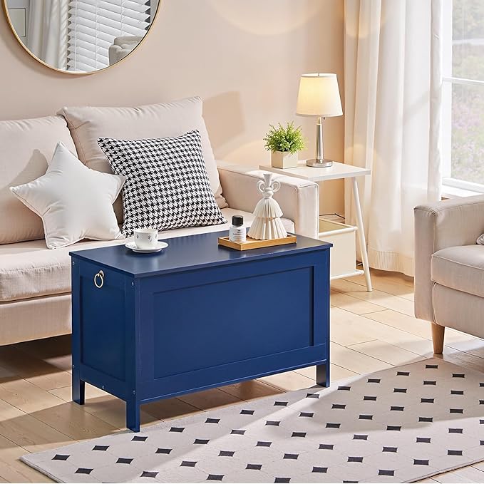 HOOBRO Toy Box, Retro Wooden Look Storage Chest with Safety Hinge, Entryway Storage Bench Supports 220 lb, 29.9 x 15.7 x 18.9 Inches Toy Chest Organizer, Easy Assembly (Blue) BU75CW01G1