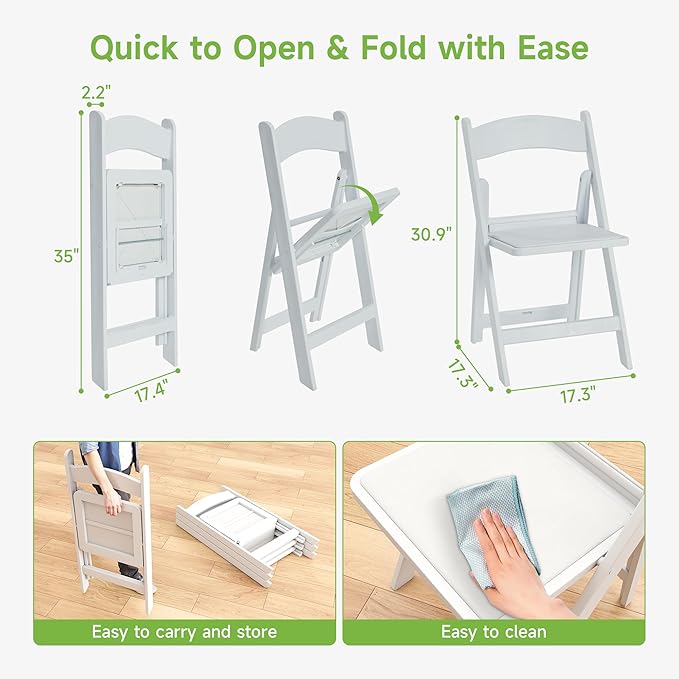 Real Relax White Resin Folding Chairs with Cushion - Comfortable Foldable Plastic Chair - Stackable Chairs with Padded Seats - Indoor/Outdoor Chairs for Events, 600lbs Capacity(30 Pack)