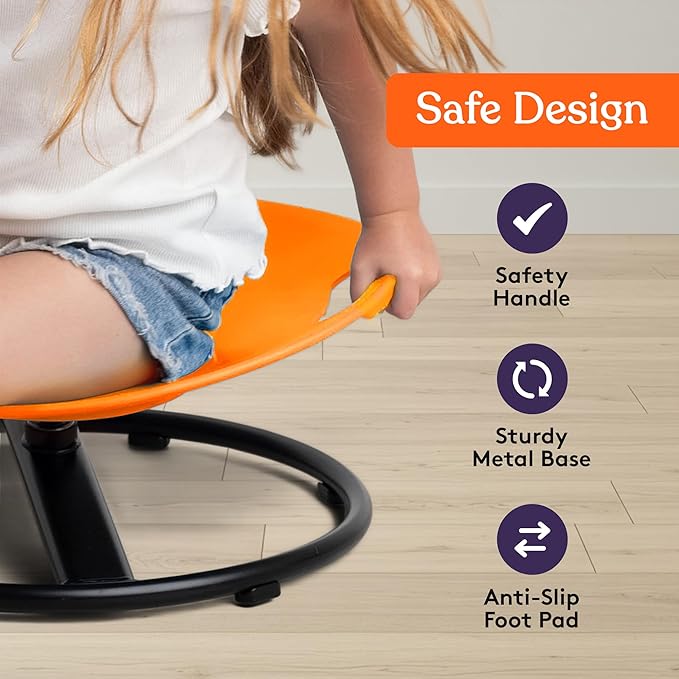 Special Supplies Smile Spinning Chair for Kids- Versatile Kids Sit and Spin Sensory Chair for Training Body Coordination for Playroom, Bedroom, or Nursery (Orange)