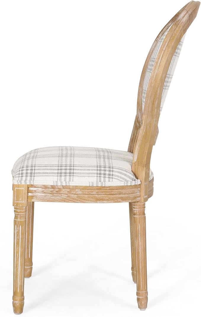 Christopher Knight Home Phinnaeus Dining Chair Set, Set of 4, Wood, Gray Plaid + Light Beige + Natural