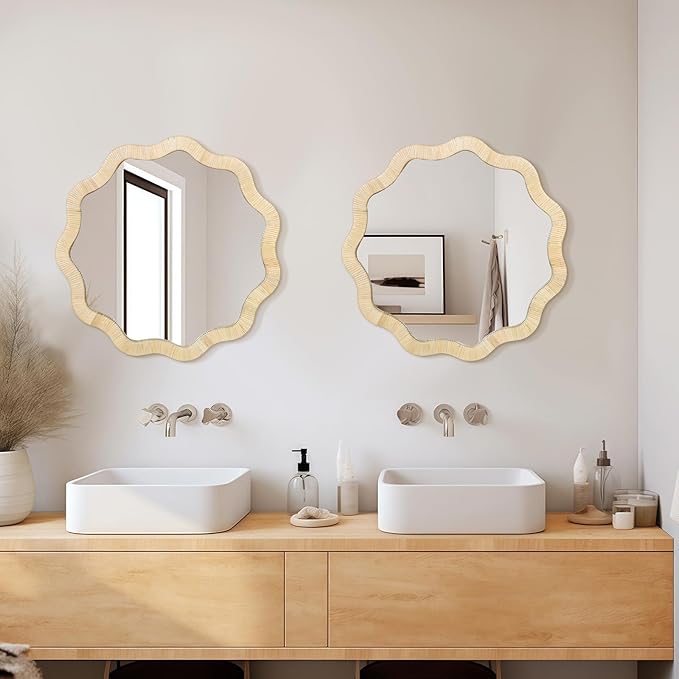 ULIKE Rattan Mirror for Wall, Bathroom 30 Inch Rustic Farmhouse Wall Decor with Handmade Wicker Frame, Boho Woven Mirror for Nursery Bedroom Living Room Entryway