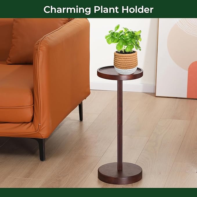 Solid Acacia Wood Pedestal End Table - Small Round Martini Table