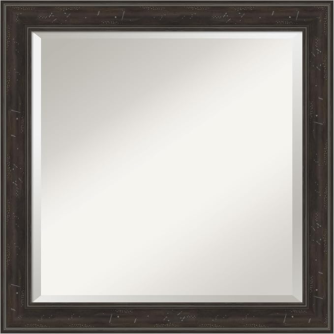 Amanti Art Brown Wall Mirror 24x24 Shipwreck Greywash Narrow Square Bathroom Mirror for Wall Decor Living Room, Medium Traditional Frame, Hangs Horizonally and Vertically, Bathroom Decor, Beveled Edge