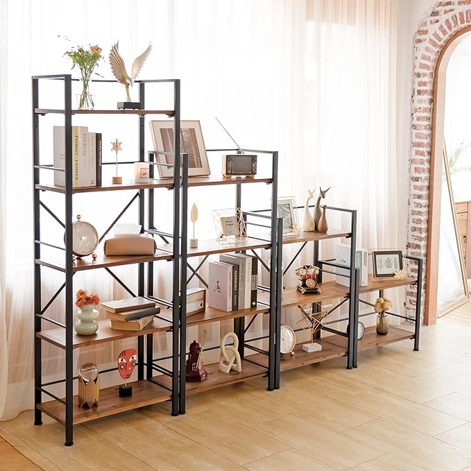 Crofy Rustic Bookshelf, 3 Tier Real Wood Bookshelf, Metal Book Shelf for Storage, Black Bookcase, 12.6" D x 23.62" W x 36.61" H