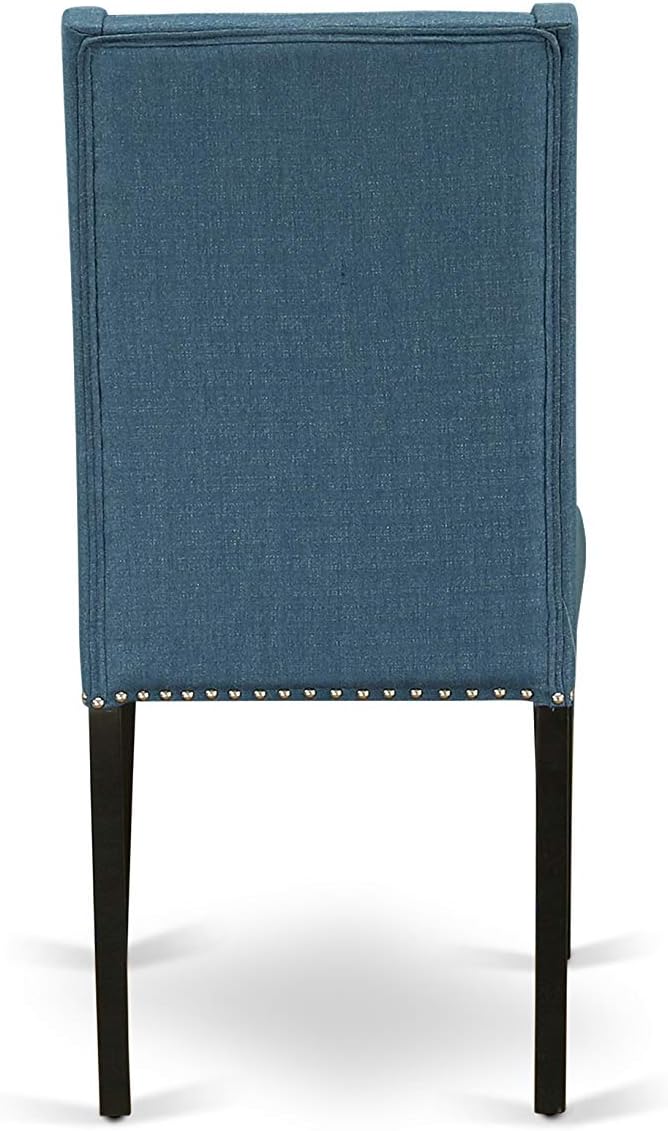 East West Furniture NOFL3-BLK-21 3 Piece Modern Dining Table Set Contains a Rectangle Wooden Table with Butterfly Leaf and 2 Blue Linen Fabric Upholstered Chairs, 32x54 Inch, Black