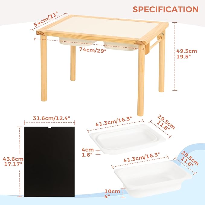 Sensory Table for Toddlers with 2 Storage Bins, Wooden Activity Table with Double-Sided Boards, Sand and Water Play, Indoor & Outdoor Use