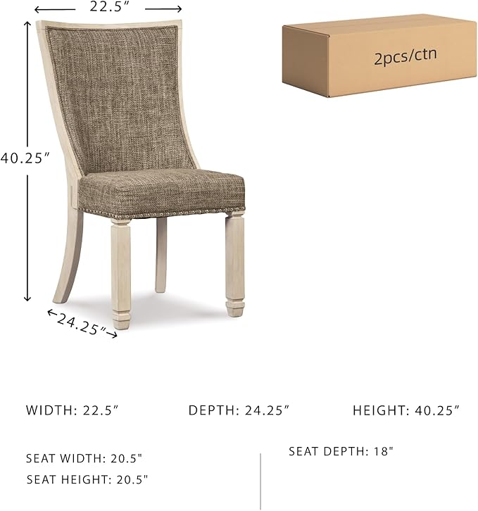 Signature Design by Ashley Bolanburg Modern Farmhouse Upholstered Dining Chair, 2 Count, Brown