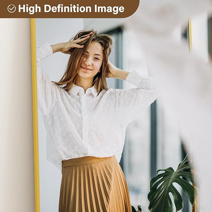 24x68 Arched Full Length Mirror Floor Mirrors with Aluminum Alloy Frame Free-Standing Wall Mounted Floor Mirrors or Large Dressing Mirror, Gold Mirror Full Length