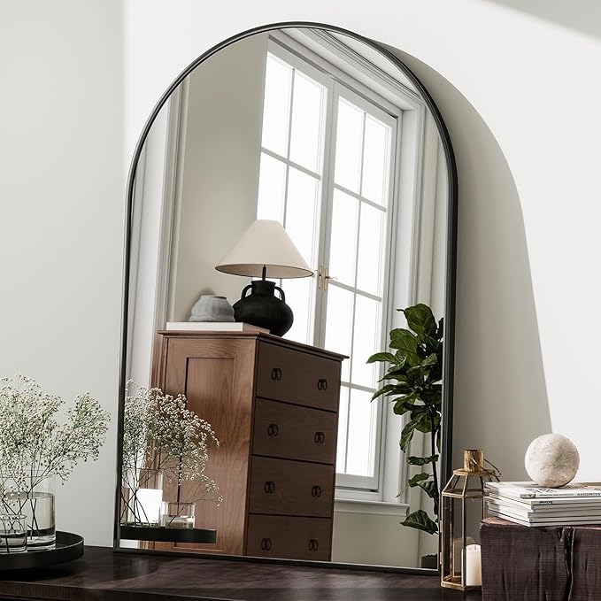 HARRITPURE Arched Wall Mirror 24"x36" – Black Metal Frame Vanity Mirrors for Bedroom, Entryway, Living Room Decor