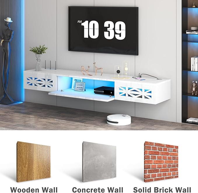 Floating TV Stand, 71" Floating Entertainment Center Wall Mounted,Floating Wall Mounted TV Shelf Modern High Gloss tv Cabinet Media Console with Storage
