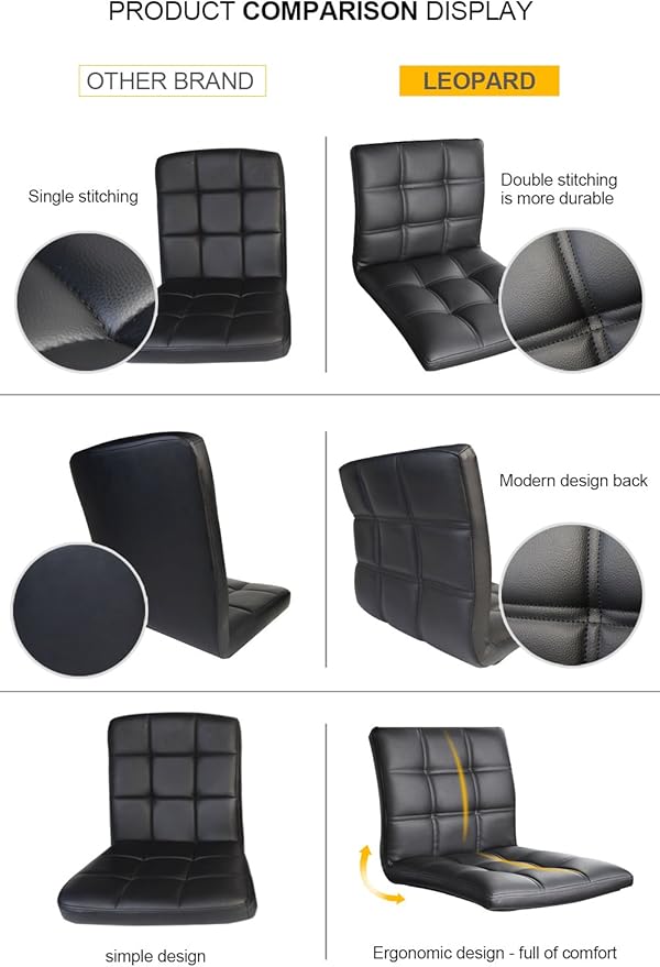 Leopard Modern Square PU Leather Adjustable Bar Stools with Back, Squre Back Bartool, Counter Height Swivel Stool, 1 Chair (Black)