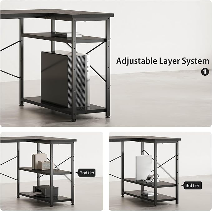47" Computer Desk with Drawers, Desks for Bedrooms, Writing Desk with Storage, Work Desk for Small Space, Black