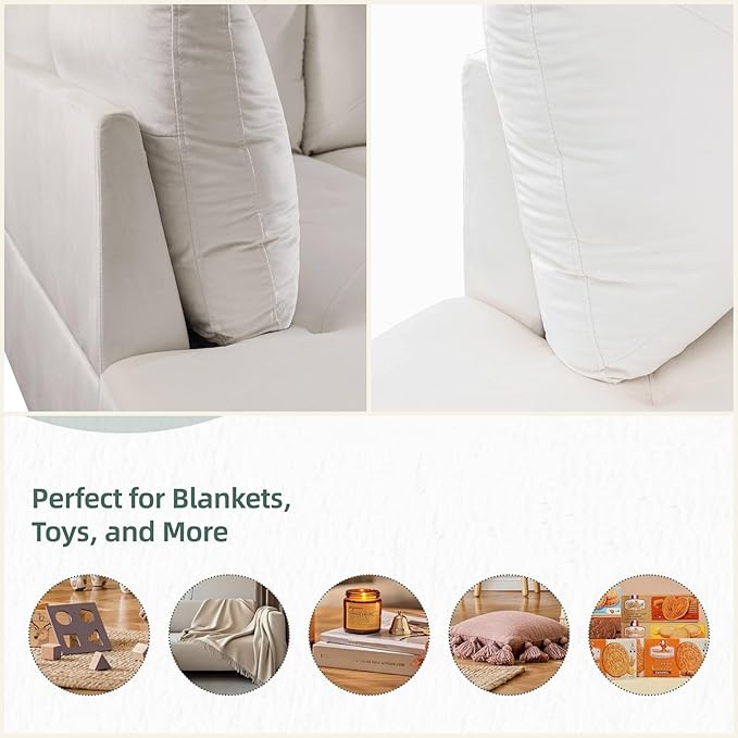 L Shaped Sectional Couch Sofa, Modern Couches for Living Room, Comfy 4 Seat Modular Sectional Sofa with Ottoman Storage for Bedroom Apartment, White