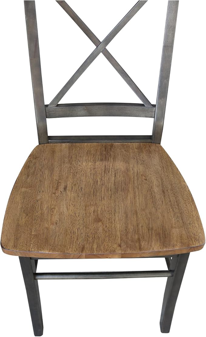 Set of Two X-Back Dining Chairs, Hickory/Washed Coal