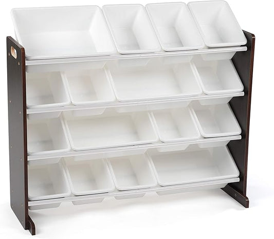 Humble Crew Supersized Toy Storage Organizer with 16 Removable Bins, Espresso/White – Large Toy Storage for Toddlers Ideal for Kids' Rooms, Playrooms, and Nurseries - Modern Toy Bins for Kids