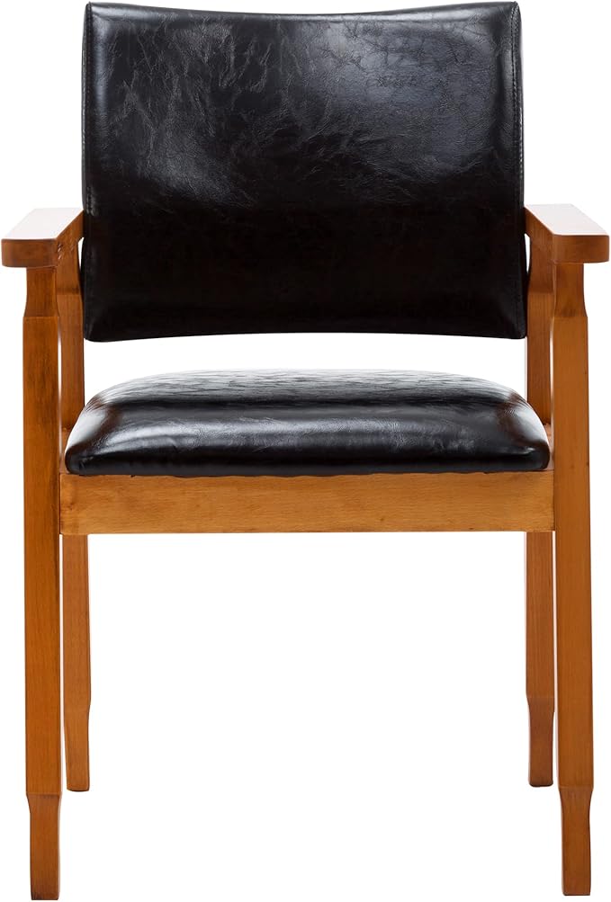 NOBPEINT Mid-Century Dining Side Chair with Faux Leather Seat in Black, Arm Chair in Walnut