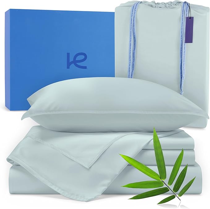 Kickoff Viscose Bamboo Sheets Twin XL Size 3-pc 100% Organic Bamboo Viscose Bed Cooling Sheets Twin XL Size Set Cool Bedding for hot Sleepers Sheet, Flat, Fitted, Pillowcase (Coastal Blue, TXL)