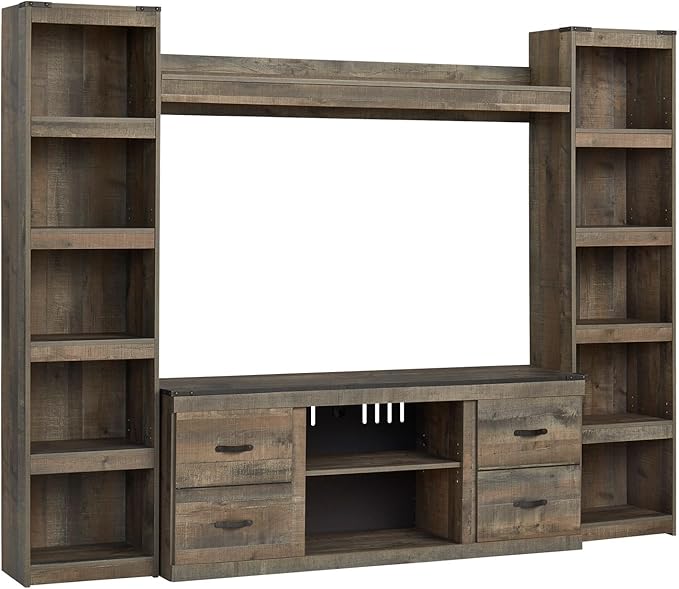 Signature Design by Ashley Trinell Rustic 4-Piece Entertainment Center for TVs up to 69", Light Brown
