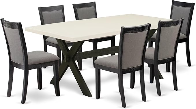 East West Furniture X627MZ650-7 7 Piece Dining Table Set Consist of a Rectangle Kitchen Table with X-Legs and 6 Dark Gotham Grey Linen Fabric Upholstered Chairs, 40x72 Inch, Multi-Color