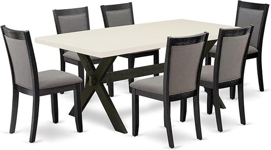 East West Furniture X627MZ650-7 7 Piece Dining Table Set Consist of a Rectangle Kitchen Table with X-Legs and 6 Dark Gotham Grey Linen Fabric Upholstered Chairs, 40x72 Inch, Multi-Color
