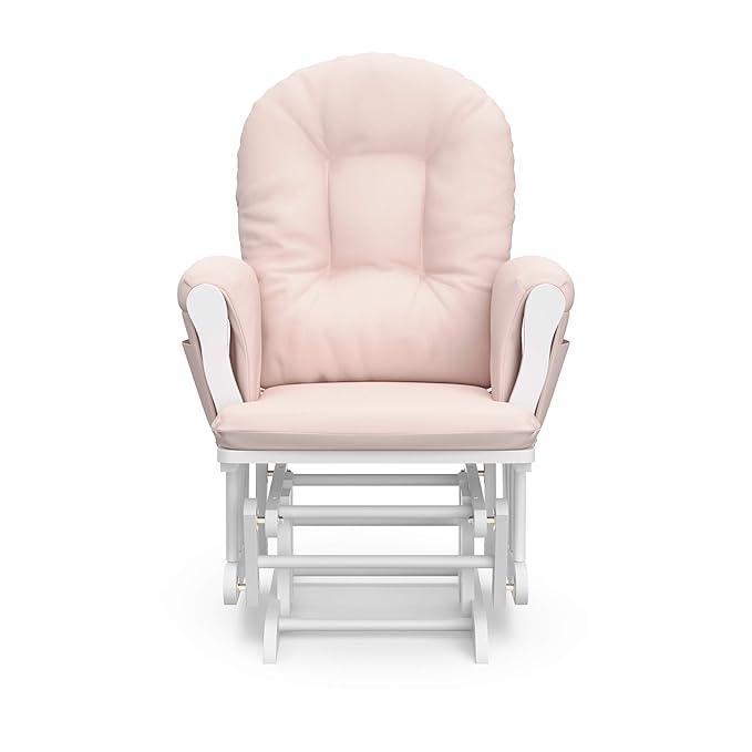 Storkcraft Premium Hoop Glider & Ottoman (White/Pink) — GREENGUARD Gold Certified Nursery Glider, Solid Wood Craftsmanship, Smooth-Gliding Nursery Chair and Ottoman, Award-Winning
