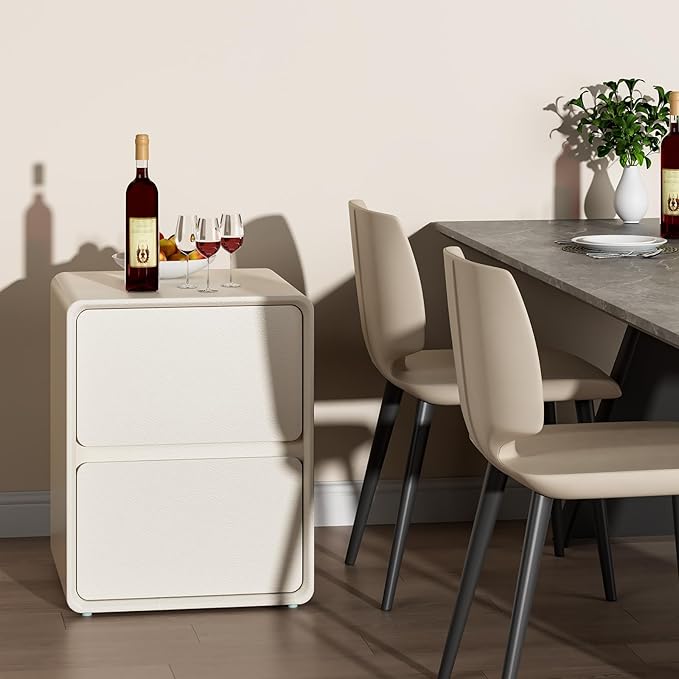 VICITON Modern Narrow Faux Leather Nightstand, Solid Wood Drawer, Storage Accent Table, Small Side End Table for Bedroom (Cream White, Large(15.7inch))