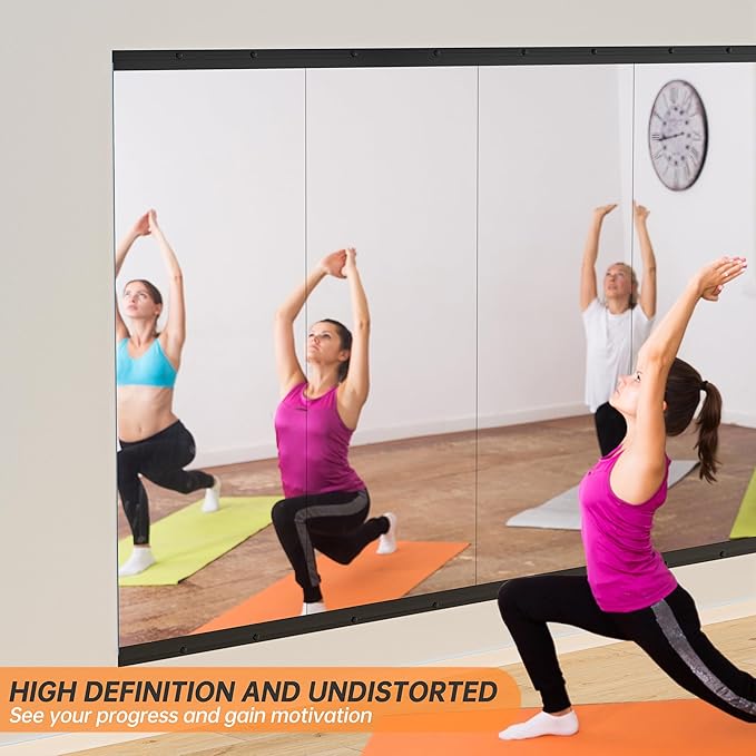 Hasipu 2 Pcs 55''x20'' Home Gym Mirror Large Full Length Wall Mounted Full Body Mirror for Yoga Dance Fitness Exercise Studio Bedroom Garage, Frameless Tempered Glass Workout Mirrors Black Rectangular