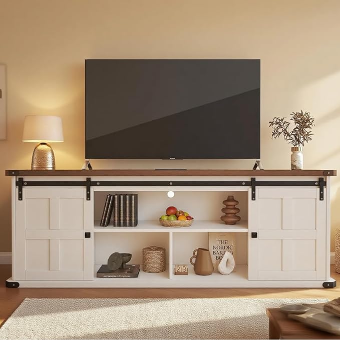 GAOMON 70" Farmhouse TV Stand for 80/75/70 Inch TVs,Entertainment Center Storage Cabinets w/Power Outlets and Sliding Barn Door,Rustic TV Stands for Living Room,Media Console Cabinet