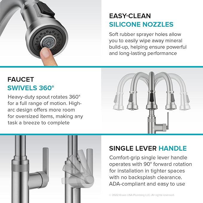 KRAUS Allyn Industrial Pull-Down Single Handle Kitchen Faucet in Spot-Free Antique Champagne Bronze, KPF-4102SFACB