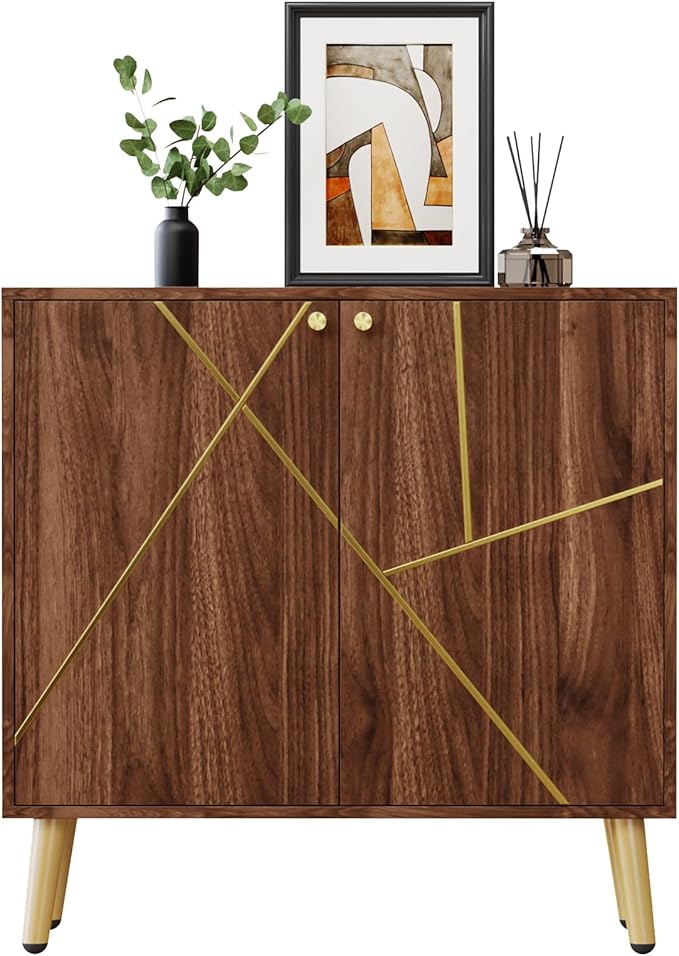 Storage Cabinet, Free Standing Buffet Cabinet, Morden Sideboard and Buffet Storage, Wood Accent Cabinet for Living Room, Hallway, Entryway (2, Brown)