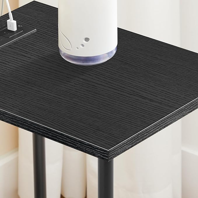 HOOBRO Side Table with Charging Station, Set of 2 End Tables with USB Port and Outlets, Nightstand with 2-Layer Storage Shelves for Small Spaces, Living Room, Bedroom, Black BK09UBZP201