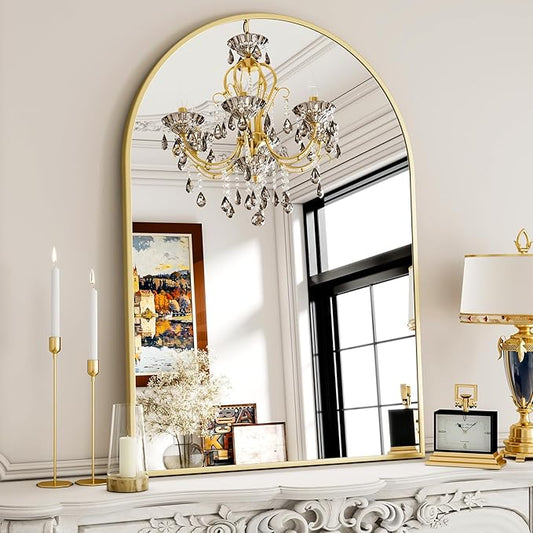 30x38 Inch Arched Bathroom Mirror - Gold Metal Frame Wall Mounted Vanity Mirror for Bathroom, Bedroom, Living Room, Hanging or Leaning Decorative Mirror