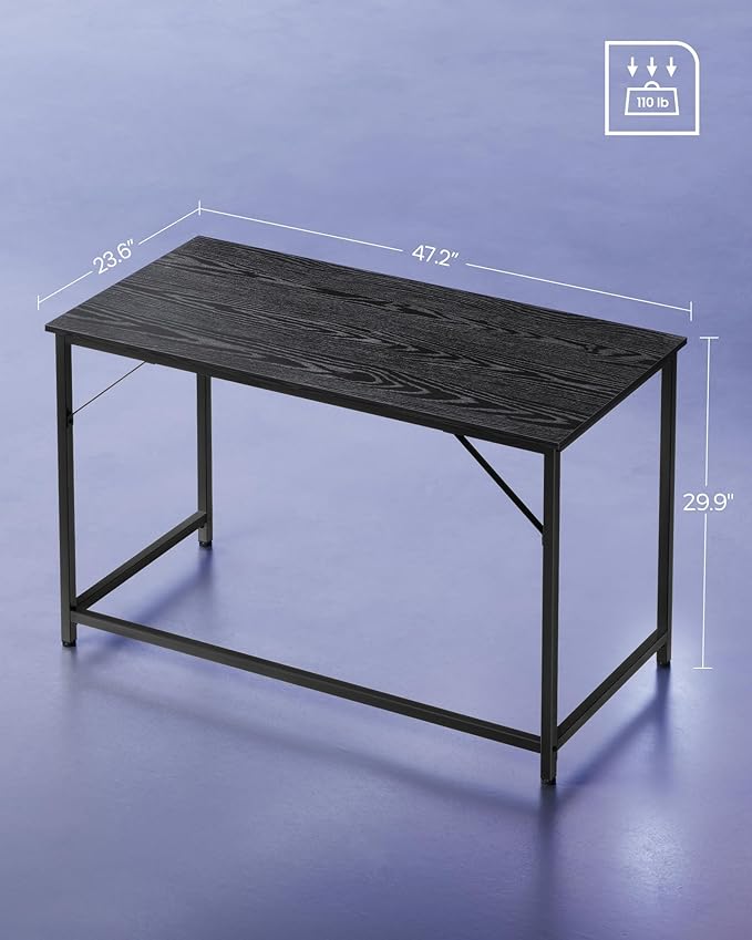 VASAGLE Computer Desk, Gaming Desk, Home Office Desk, for Small Spaces, 23.6 x 47.2 x 29.9 Inches, Industrial Style, Metal Frame, Black with Wood Grain ULWD039B56
