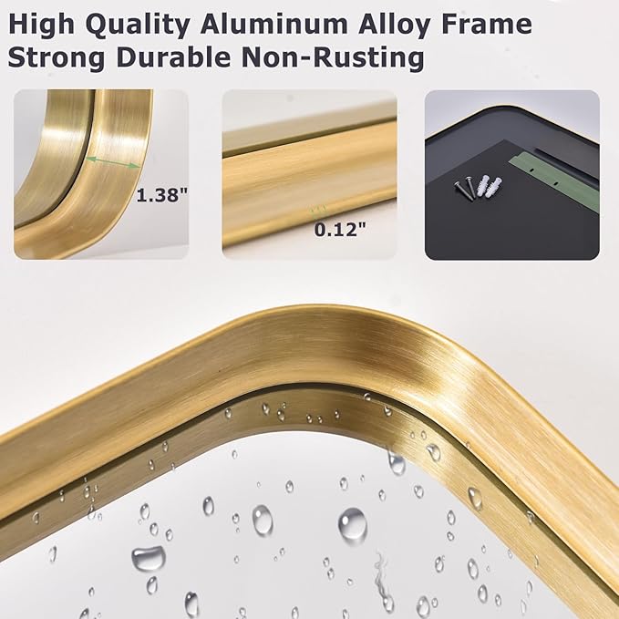 30 x 40 Inch Gold Bathroom Mirror for Wall,Aluminum Alloy Frame Rectangular Wall Mounted Mirror for Farmhouse Decor Horizontal or Vertical Ideal for Bedroom, Living Room