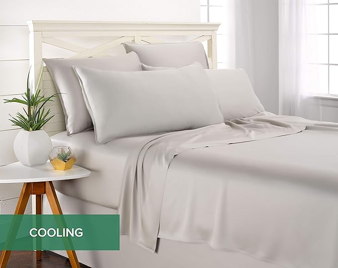 Short Queen Sheets by Pure Bamboo for RV Camper (60"x75") - Genuine 100% Organic Viscose Derived from Bamboo Bed Sheet Set, Soft & Cooling, Lifetime Quality Promise (Short Queen, Silver Pearl)