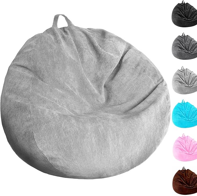 Kisoy Bean Bag Chair Cover (No Filler) Stuffed Animal Storage Bean Bag Cover Pets Dogs/Cats Lazy Beds. Washable Ultra Soft Corduroy Stuffed for Organizing Plush Toys or Textile, Sack Bean Bag