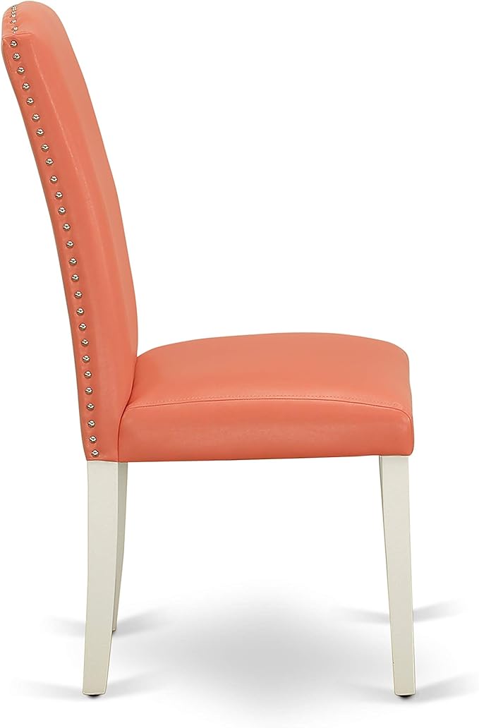 East West Furniture LGEN5-LWH-78 5 Piece Dinette Set Includes a Rectangle Dining Room Table with Butterfly Leaf and 4 Pink Flamingo Faux Leather Parsons Chairs, 42x84 Inch, Linen White