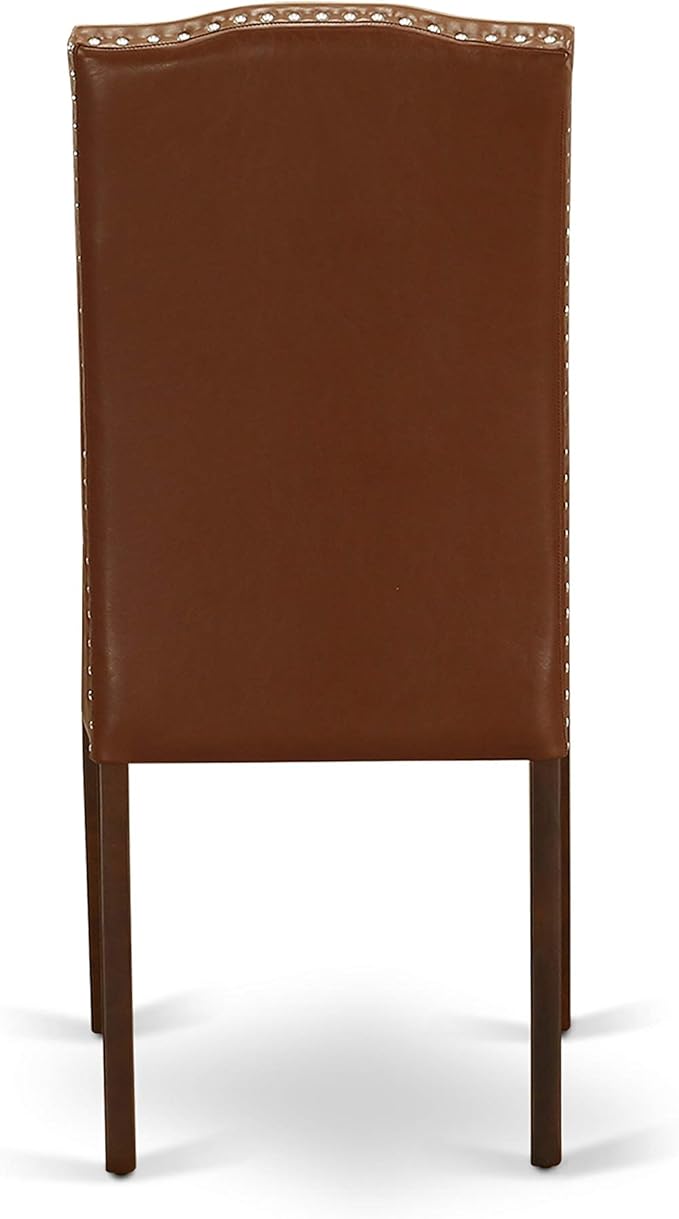 East West Furniture DOEN7-MAH-66 7 Piece Dining Table Set Consist of a Rectangle Dining Room Table with Butterfly Leaf and 6 Brown Faux Faux Leather Parson Chairs, 42x78 Inch, Mahogany
