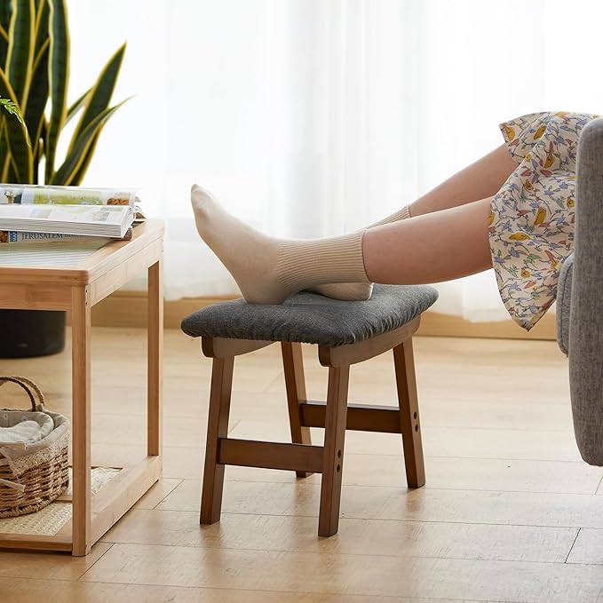 Foot Stool Ottoman Foot Rest Under Desk,Small Stool for Living Room, Bedroom and Kitchen (Brown Legs - Gray Stool Surface)