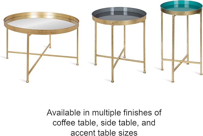 Kate and Laurel Celia Round Metal Foldable Accent Table with Tray Top, Gold
