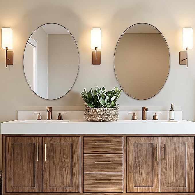 ANDY STAR Bronze 22x30 Oval Bathroom Mirror, Sturdy Stainless Steel Frame, Anti-Scratch Glass, Modern Brushed Bronze Finish, Easy Wall Mount