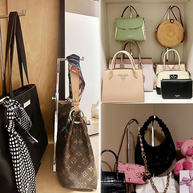 Purse Display Stand - 2 Pack Solid Black Bag Display Rack Stands, Counter Adjustable Height Stainless Steel Purse Handbag Holder Display Stand