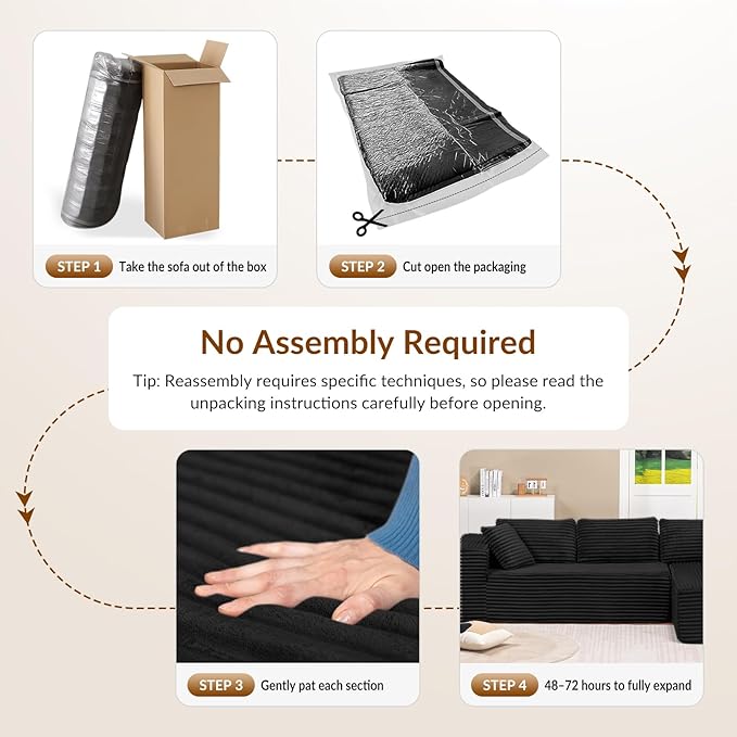 COMHOMA 105”Modular Sectional Sofa with Deep Seat,Cloud Upholstered L-Shape Couch Wide Arms Corduroy Fabric High-Density Foam Chaise Lounge for Living Room No Assembly Required