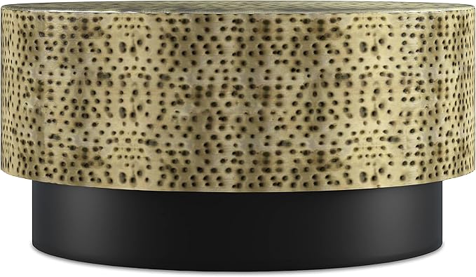 SIMPLIHOME Montrose Metal Coffee Table - 30 inch Wide Solid Iron Round Living Room Table in Antique Gold and Black, Modern Industrial Cocktail Table for Lounge with Hand-Hammered Texture, Assembled