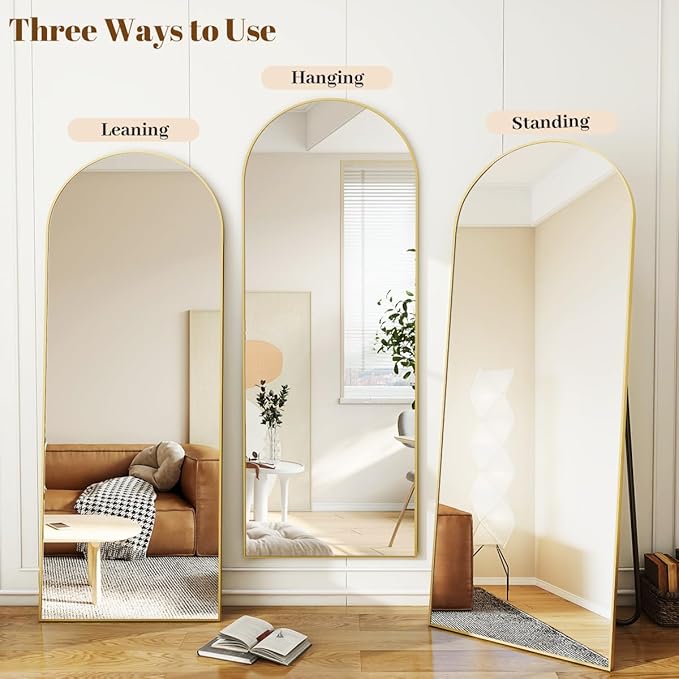 Koonmi 34"x76" Arched Full Length Mirror, Gold Large Floor Mirror with Aluminum Alloy Frame Standing Hanging or Leaning Wall-Mounted Mirror, Vanity Mirror for Living Room and Bedroom