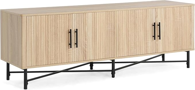 Christopher Knight Home Saral Modern 65 Inch TV Stand for TV up to 70 inch, TV Entertainment Center with Storage Adjustable Shelf, Wooden TV Console Table with Storage for Living Room, Natural